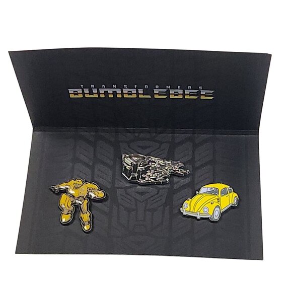 2018 Transformers Bumblebee Enamel Pin Set Of 3 Robot Car & Logo Loot Crate - Picture 2 of 7